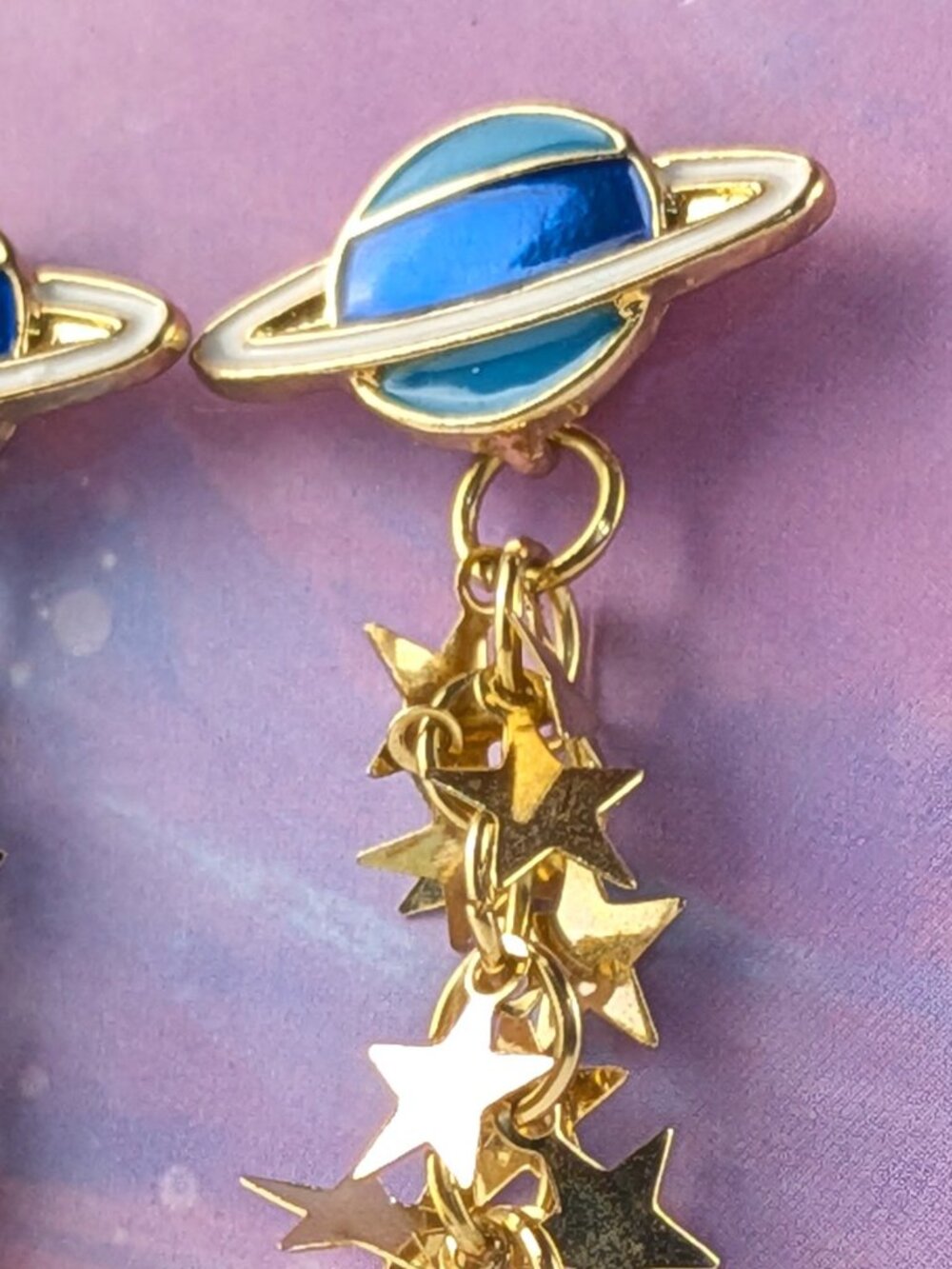 Saturn Stardust Cascade Dangle Earrings - Picture 3 of 4